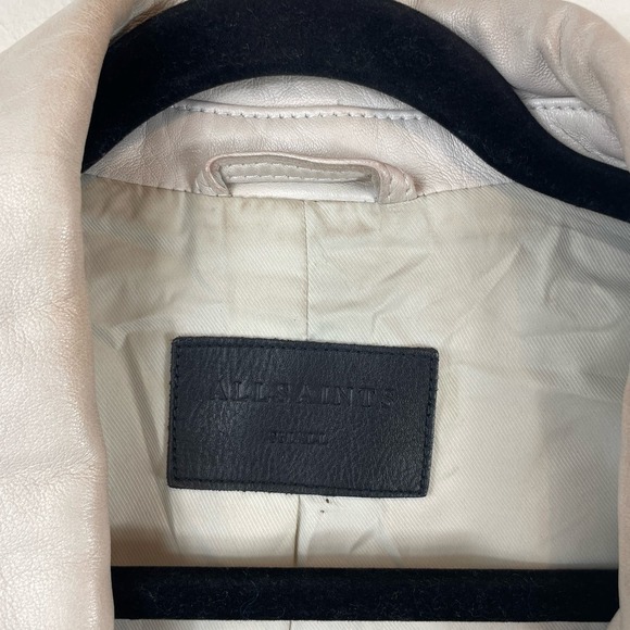 ALL SAINTS Anderson Sheepskin Leather Zip Front Biker Jacket White Size Small - Picture 14 of 16